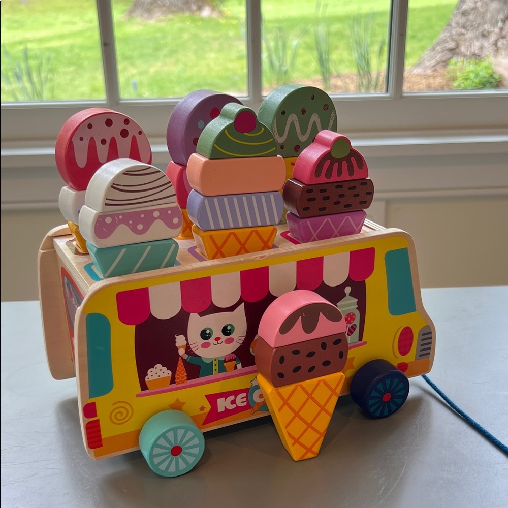Wooden Ice Cream Truck Stacking Toy – Multicolor